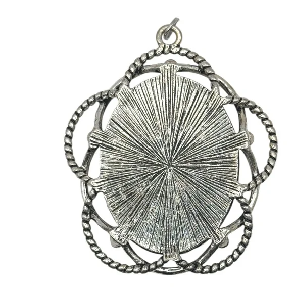 Oval White Howlite Turquoise Pendant With Silver-Tone Rope & Filigree Frame - Picture 3 of 6